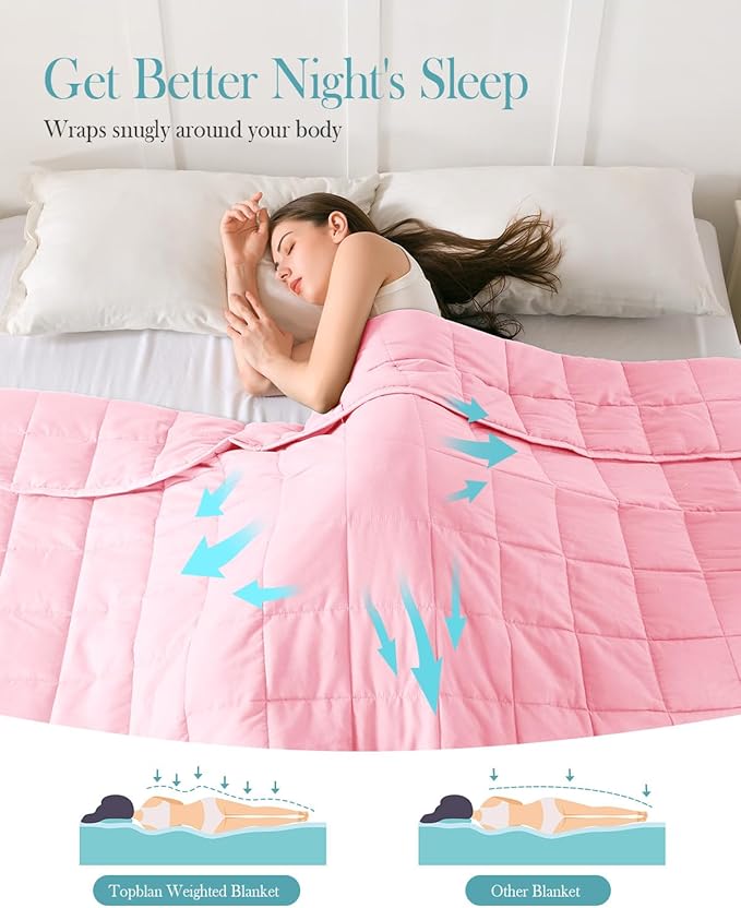 Topblan Weighted Blanket Full Size, Breathable 12lbs Weighted Blanket for Adults, Cooling Blanket for Bed Sofa,Warm Heavy Blanket Machine Washable,48 x 72 inches, Pink