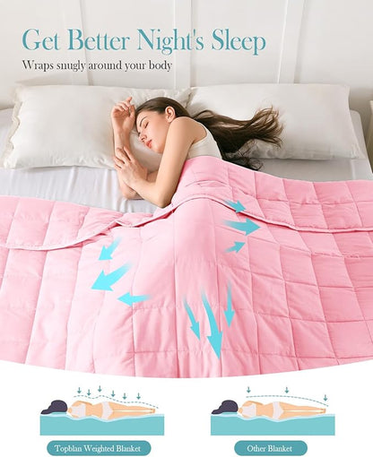 Topblan Weighted Blanket 15 pounds, Soft Cooling Weighted Blanket Full Size for Adults, Breathable Comfort Blanket with Glass Beads for Bed Sofa All Season, 48 x 72 inches, Pink