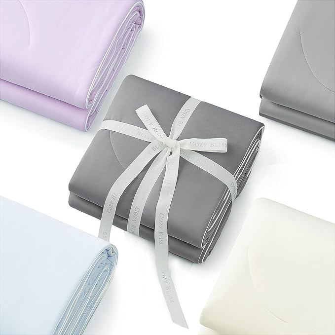 Cozy Bliss Deluxe Dual-Sided Cooling Comforter Queen Size, Ultra-Soft Lightweight Breathable Silky Cooling Blankets with Q-Max>0.45 for Bedroom, Hot Sleepers & Night Sweats, Dark Grey, 90"x90"