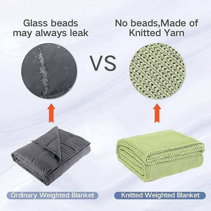Guohaoi Knitted Weighted Blanket for Adults (Light Green 48"x72" 15lbs) No Beads Cooling Throw Blanket for Hot Sleepers, Home Decor Breathable Chunky Knit Heavy Blanket Use on Full Size Bed
