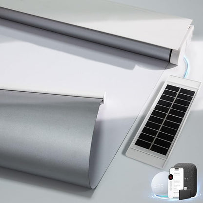 Motorized Blinds with Remote, Smart Blinds with Solar Panel, Thermal Blackout Electric Blinds, Automatic Blinds for Windows Compatible with Alexa, White-46 x72