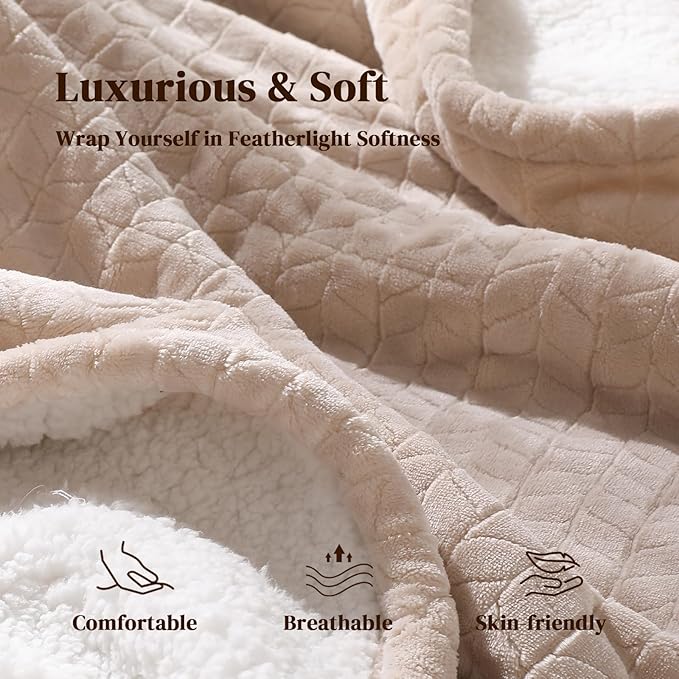 Electric Blanket Queen 84"x90" Heated Blanket Queen Size Dual Control Wheat Pattern Ultra-Soft Flannel & Thick Sherpa with 5 Heat Settings & 10H Auto Off, FCC/ETL Certified, Machine Washable, Beige