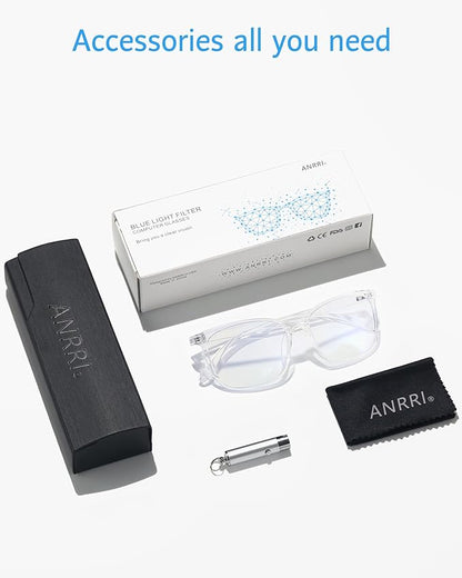 ANRRI Blue Light Glasses Men Women Transparent Blue Light Blocking Computer Glasses Anti Eyestrain Lightweight Clear Frame