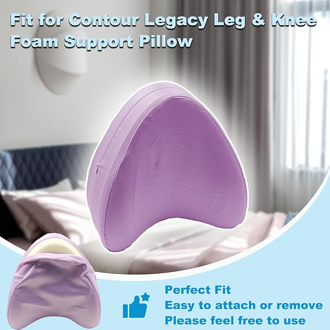 Satin Knee Pillow Cover for Contour Legacy Leg & Knee Foam Support Pillow, Upgraded Invisible Zippered Satin Leg Pillowcase Replacement-Cover ONlY (Blush Purple)
