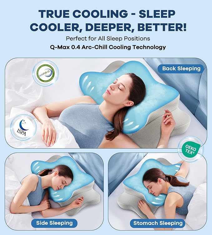 DONAMA Cervical Pillow for Neck and Shoulder,Contour Memory Foam Pillow,Ergonomic Neck Support Pillow for Side Back Stomach Sleepers with Pillowcase
