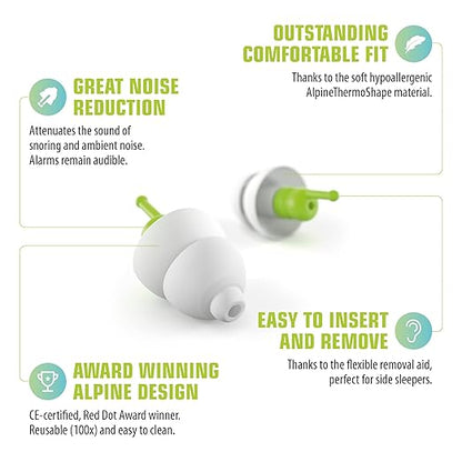 Alpine SleepSoft Sleeping Earplugs - Ultra Soft Filter for Side Sleeper - Reduce Noises & Improve Sleep - Reusable, Hygienic, Hypoallergenic Hearing Protection for Adults with Long Lasting Comfort