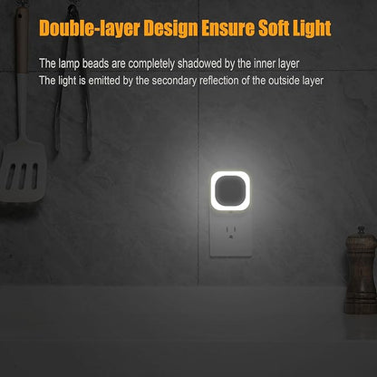 6 Pack Daylight White Night Light, Gentle Eye-Care with Dimmable Wide-Glow & Indirect Reflection, Auto Dusk to Dawn Sensor, Plug in for Kitchen Counter, Garage Workshop, Laundry, Hallway