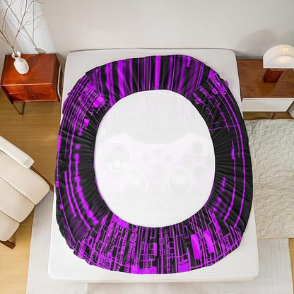3D Games Gamepad Kids Sheet Queen Size,Modern Videogaming Gamer Controller Bedding Set,Boys Girls Room Decor,Geometric Neon Lights Fashion Purple Bed Sheet Set 4pcs(Fitted + Flat + 2 Pillowcases)