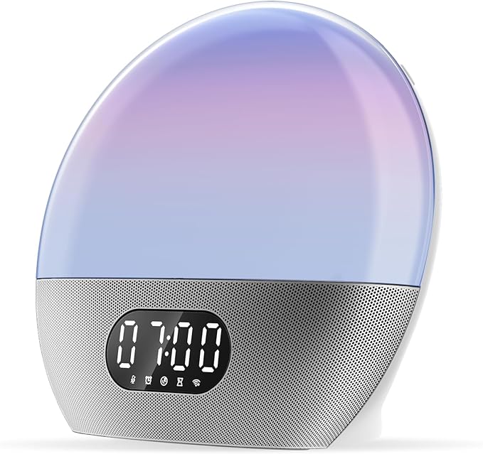 WiiM Wake-up Light, Alexa Built-in, Unlimited Sound Choices, All-in-One Sunrise Alarm Clock, Sound Machine, Sleep Routines and More - Polished Silver