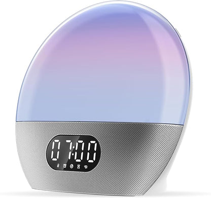 WiiM Wake-up Light, Alexa Built-in, Unlimited Sound Choices, All-in-One Sunrise Alarm Clock, Sound Machine, Sleep Routines and More - Polished Silver