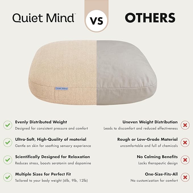 Quiet Mind Weighted Pillow for Adults 9 Lbs - Get Better Sleep - Sustainably Made and Chemical Free - Machine Washable (Medium, Cashew)