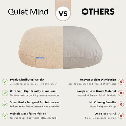Quiet Mind Weighted Pillow for Adults 9 Lbs - Get Better Sleep - Sustainably Made and Chemical Free - Machine Washable (Medium, Cashew)