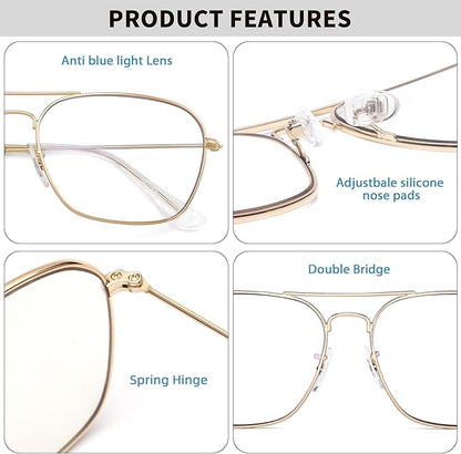 JM 2-Pack Aviator Reading Glasses Women Metal Frame Blue Light Blocking Computer Readers
