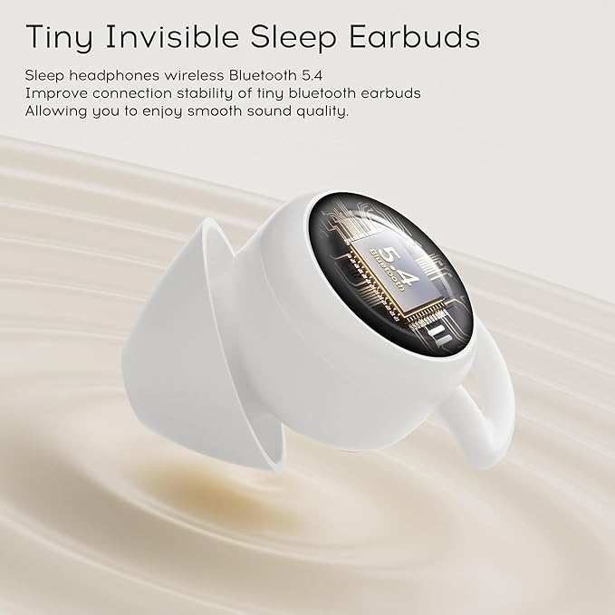 sunvito Sleep Earbuds Bluetooth 5.4, Mini Invisible Silicone Sleep Earbuds for Side Sleepers, Noise Blocking Sleeping Headphones, Hidden Earbuds with LED Display for Small Ears, Sleep & Relax (White)