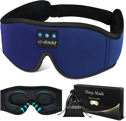 LC-dolida Sleep Headphones, Sleep Mask Bluetooth Wireless Music Eye Mask, Sleeping Headphones for Side Sleepers Sleep Mask with Bluetooth Headphones Ultra-Thin Stereo Speakers Perfect for Sleeping
