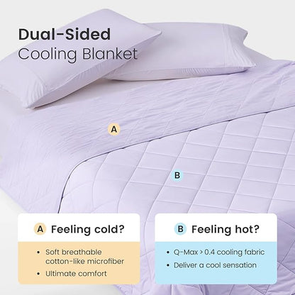 Cozy Bliss Cooling Blanket for Hot Sleepers King Size, Q-Max 0.45 Cooling Comfort, Cold Blankets for Night Sweats Sleeping, Ultra-Cool Lightweight Breathable Summer Blanket for Bed, Purple 108"x90"