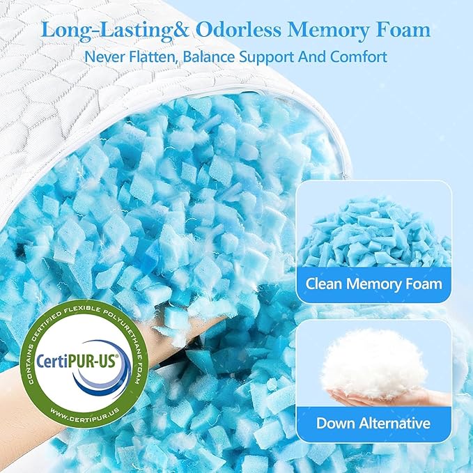 Cooling Pillow Queen Size Set of 2, Adjustable Bed Pillows for Sleeping, Luxury Shredded Memory Foam Pillows 2 Pack,Soft Yet Supportive Firm Pillow for Side,Back,Stomach Sleepers,Gifts for Hot Sleeper