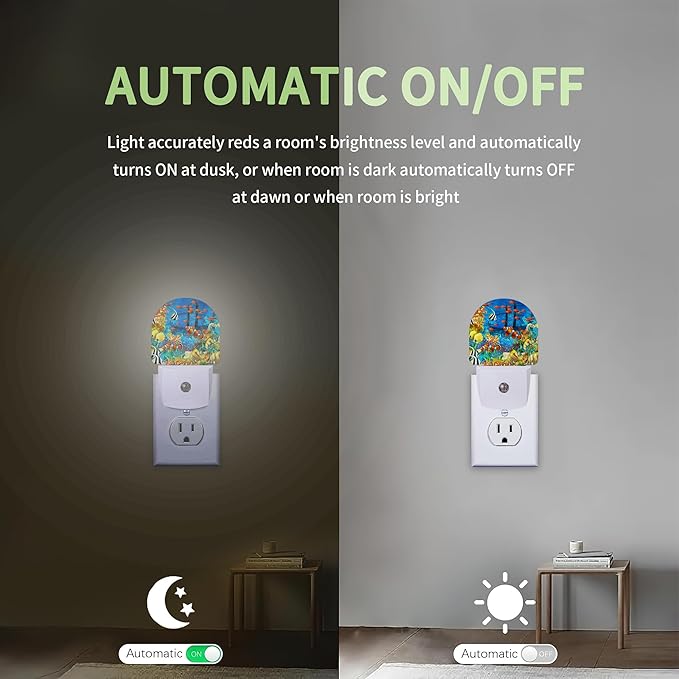 Summer Sea Night Light, Fishes Coral Nightlight Plug into Wall with Dusk to Dawn Sensor, LED Lamp Energy Saving Lights for Men Women Boys Girls,Lamp for Bedroom Bathroom Hallway