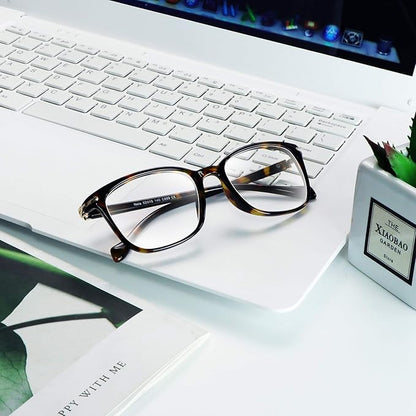 VisionGlobal Blue Light Blocking Glasses for Women, Anti Eyestrain, Computer Reading, TV Glasses, Stylish Square Frame, Anti Glare(Brown Tortoise,+1.75 Magnification)