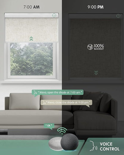 Yoolax Motorized Blinds with Remote, Blackout Smart Blinds Automatic Blinds for Windows, Electric Window Shades Compatible with Alexa Roller Window Shades with Valance (Linen Beige, 50" W x 72" H)