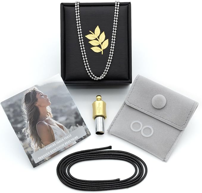 Anxiety Necklace 528 Hz Breathing Meditation Whistle Mindfulness Device for Stress Relief Calm Meditation Adjusting Breathing Anxiety Relief Necklace, Stress Relief Gift for Men Women-Gold