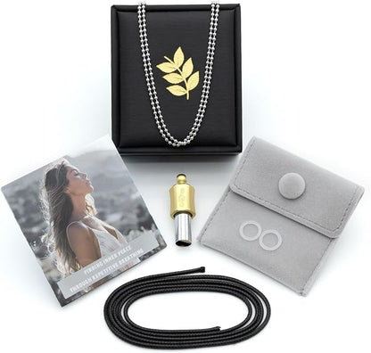 Anxiety Necklace 528 Hz Breathing Meditation Whistle Mindfulness Device for Stress Relief Calm Meditation Adjusting Breathing Anxiety Relief Necklace, Stress Relief Gift for Men Women-Gold