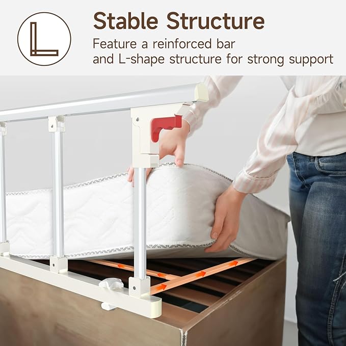 WAYES Bed Rails for Elderly Adults (34" x 16"), Foldable Bed Side Rails for Full, Queen, King Size Bed, Safety Guard, Durable, Tool-Free Assembly