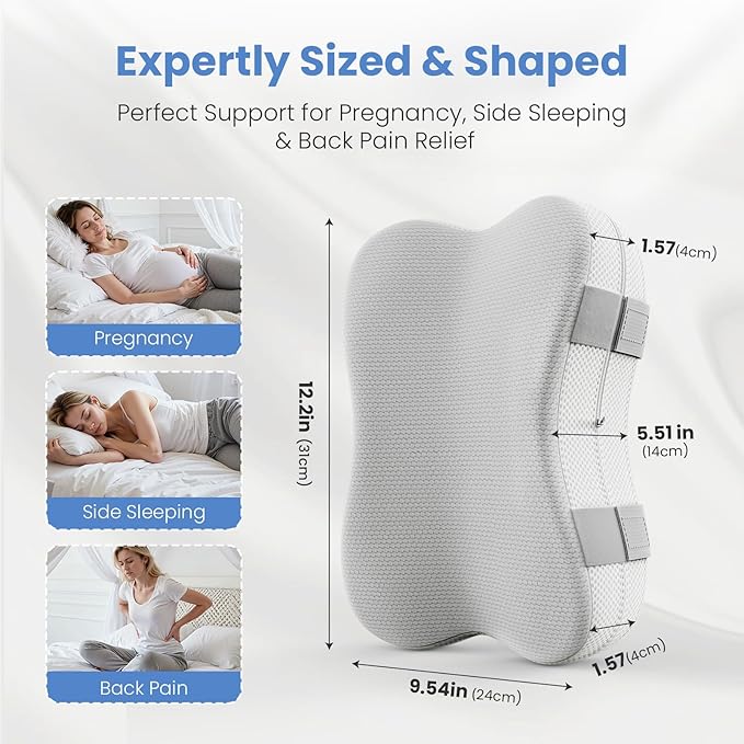 JINXIA Knee Pillow for Side Sleepers, Comfortable Memory Foam Leg Pillow for Side Sleeping, Pillow Sleeping Between Legs Aligns Spine, for Hip, Back & Sciatica Pain Relief, White and Gray