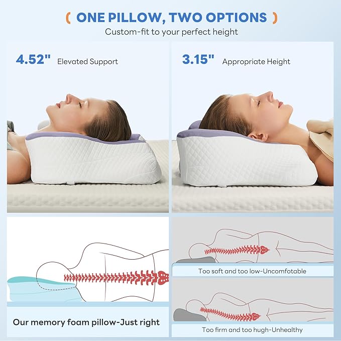Sweetcrispy Cervical Pillow for Neck and Shoulder - Ergonomic Memory Foam Pillows, Contour Side Sleeper for Adults, Cooling Orthopedic Neck Support for Back Stomach Sleepers, Dark Grey