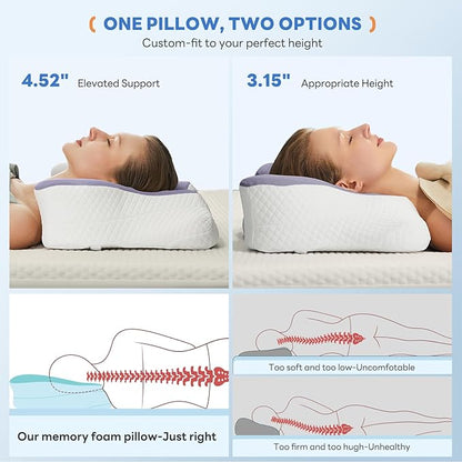 Sweetcrispy Cervical Pillow for Neck and Shoulder - Ergonomic Memory Foam Pillows, Contour Side Sleeper for Adults, Cooling Orthopedic Neck Support for Back Stomach Sleepers, King Size, Dark Grey