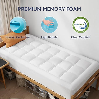 ELEMUSE Twin XL Size Dual Layer 3 Inch Memory Foam Mattress Topper for Pressure Relief, Breathable Pillow Top Mattress Pad with Deep Pocket, Enhanced Support, Non-Slip Design & Removable & Washable
