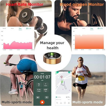 Smart Ring for Women Men, Health Fitness Tracker Ring, IP68 Waterproof Rings, Sleep Ring with Charging Case and Ring Protector, Remote Photography, Family Care, No App Fees(Rose Gold, 11#)