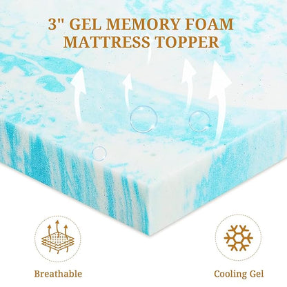 Mattress Topper King, 3 Inch Gel Infused Memory Foam Mattress Topper, Pressure Relief, Mattress Pad, Breathable Bed Topper, CertiPUR-US Certified
