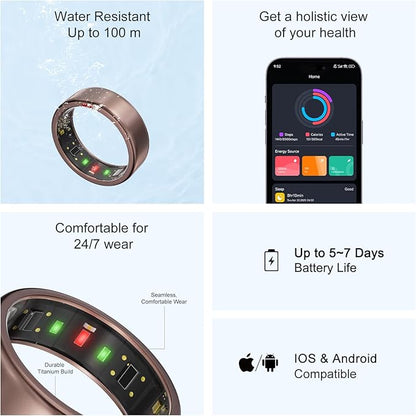 Ring OnePlus - Ultra-Thin Titanium Smart Ring - 7 Days Battery Life - Fitness/SPO₂/Stress/HR/Sleep Skin Temperature Tracker - No App Fee - iOS&Android Compatible (Rosegold, 12)