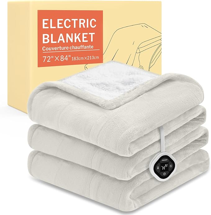 HOMLYNS LuxeHeat Heated Blanket Electric Blanket Full Size, Soft Flannel Sherpa Heating Blanket with 10 Heat Settings, 1-10 hrs Timer Auto Shut Off (72x84 inches, Cream)