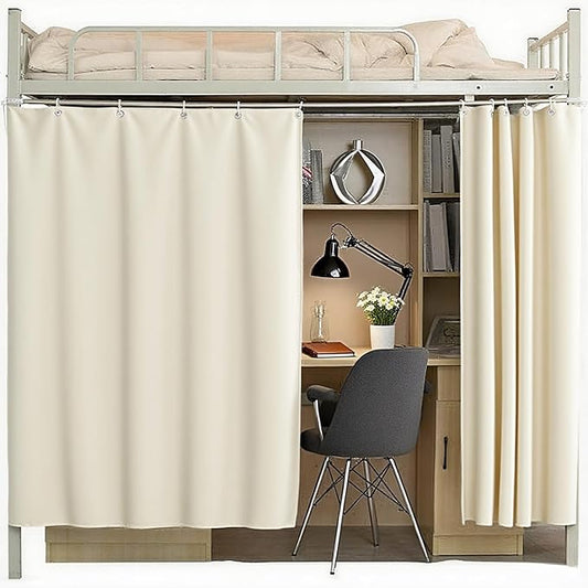 1PC Blackout Bed Curtains with Accessories Solid Color Single Loft Canopy Kids Student Beige