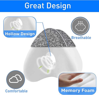 Knee Pillow for Side Sleepers with Elastic Strap, Memory Foam Leg Pillow, Ideal for Spine Alignment, Hip, Back & Joint Pain Relief, for Better Sleeping with Breathable & Washable Cover