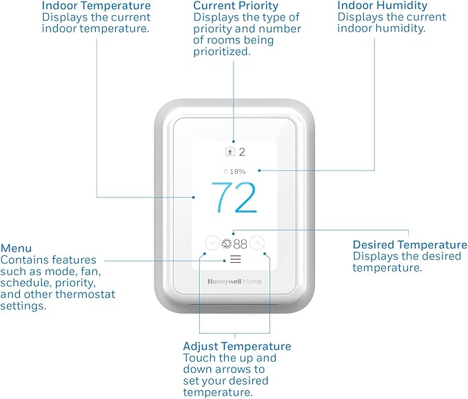 Honeywell Home T9 WiFi Smart Thermostat, Smart Room Sensor Ready, Touchscreen Display, Alexa and Google Assist (Pack of 2)