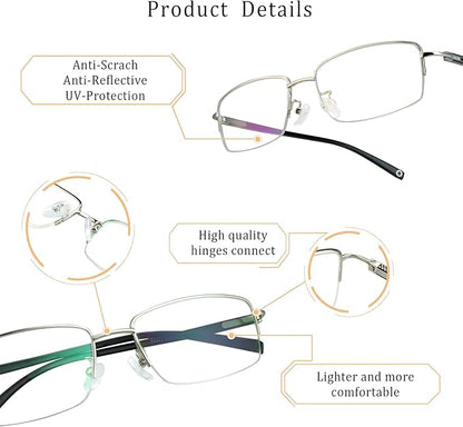 LifeArt Alloy Semi-Rimless Reading Glasses,Blue Light Blocking Glasses, Anti Eyestrain, Computer Gaming Glasses, TV Glasses for Women, Anti Glare (Silver, +0.25 Magnification)