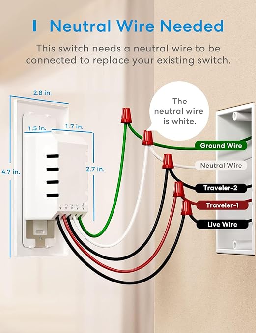 meross 3 Way Smart Switch, Smart Light Switch Supports Apple HomeKit, Siri, Alexa, Google Assistant & SmartThings, 2.4GHz WiFi Light Switch Neutral Wire Required, Remote Control Timer 2 Pack