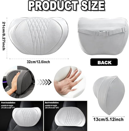 Car Neck Pillow – Premium Memory Foam Headrest with Soft Nappa Leather Feel, Ergonomic Support for Long Drives, Fits Most Vehicles(1, Grey)