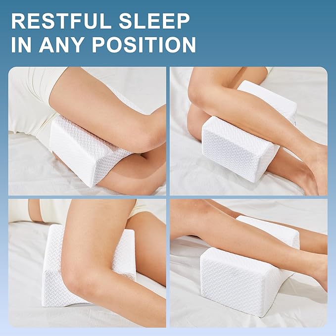 Knee Pillow for Side Sleepers, Leg Pillow for Sciatica, Back, HIPS, Knees, Joints Pain Relief,Pillows for Between Legs While Sleeping Spine Alignment Support & Relieves Pressure,Non-Strap,White