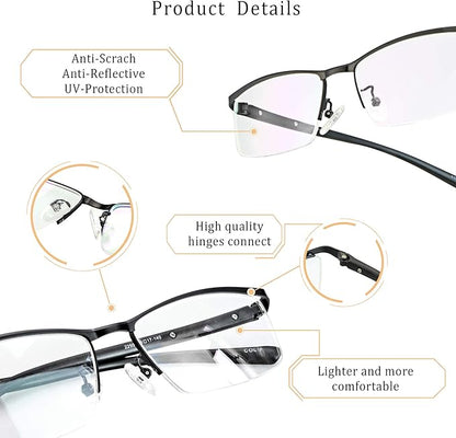 LifeArt Alloy Semi-Rimless Reading Glasses,Blue Light Blocking Glasses, Anti Eyestrain, Computer Gaming Glasses, TV Glasses for Women, Anti Glare (Black, +2.75 Magnification)