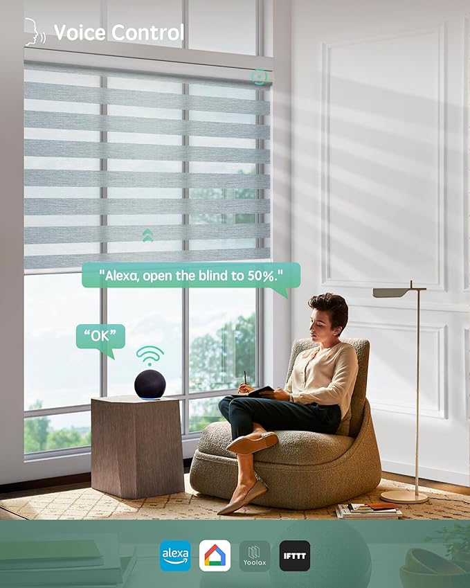 Yoolax Motorized Blinds with Remote, Electric Zebra Blinds for Indoor Windows, Room Darkening Smart Shades with Voice Control, Compatible with Alexa Google Home, APP Control, 45" W x 72" H, Grey