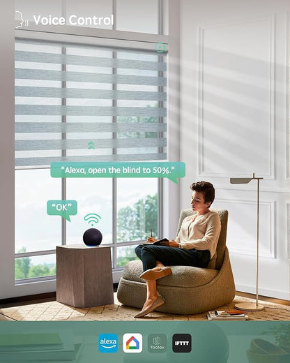 Yoolax Motorized Blinds with Remote, Electric Zebra Blinds for Indoor Windows, Room Darkening Smart Shades with Voice Control, Compatible with Alexa Google Home, APP Control, 58" W x 72" H, Grey
