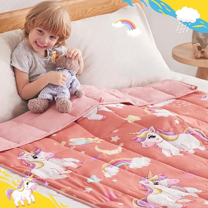 anfie Weighted Blanket Kids (36"x48" 5lbs) Weighted Blanket Cooling Blanket for Sleeping,Throw Size Breathable Blanket with Premium Glass Bead(Red Unicorn)