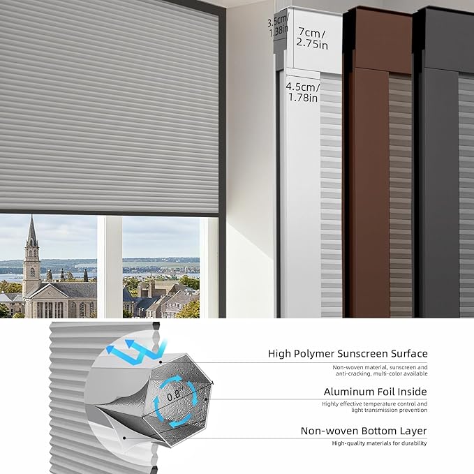 ZSTARR Motorized Skylight Shades Blackout Cellular Honeycomb Electric Blinds with Solar Panel Cordless Rechargeable with Remote for Roof and Slanted Windows Custom Size (Black Out Light Grey)