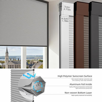 ZSTARR Motorized Skylight Shades Blackout Cellular Honeycomb Electric Blinds with Solar Panel Cordless Rechargeable with Remote for Roof and Slanted Windows Custom Size (Black Out Light Grey)