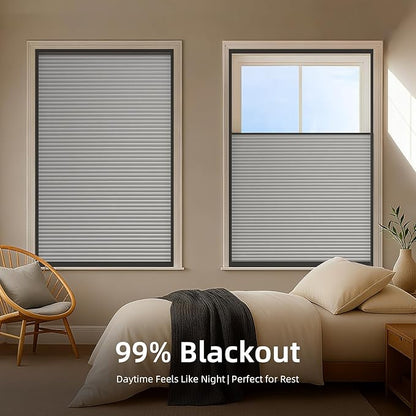 ZSTARR Motorized Skylight Shades Blackout Cellular Honeycomb Electric Blinds with Solar Panel Cordless Rechargeable with Remote for Roof and Slanted Windows Custom Size (Black Out Light Grey)