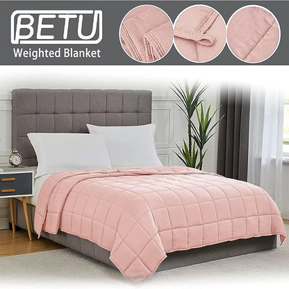 Pink Weighted Blanket for Adults 15lbs, 60"x80", Queen Size Cooling Heavy Throw Blanket for 120-160lbs, Microfiber Soft Thick Big Blankets Weighted Comforter Gift for Sleeping